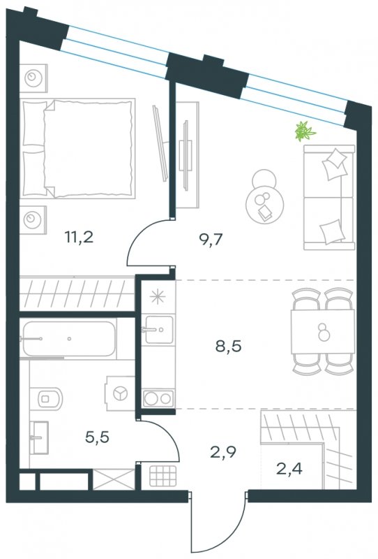 2-комнатная квартира с частичной отделкой, 40.2 м2, 22 этаж, сдача 4 квартал 2023 г., ЖК Level Нагатинская, корпус В - объявление 1699545 - фото №1