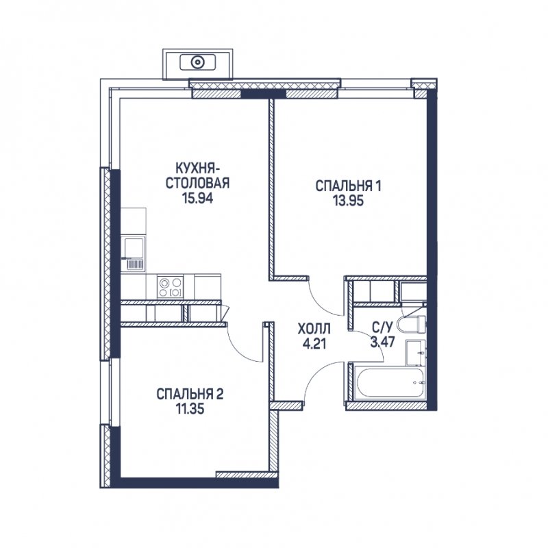 2-комнатная квартира с частичной отделкой, 48.9 м2, 6 этаж, сдача 3 квартал 2022 г., ЖК Любовь и Голуби, корпус 1 - объявление 1510571 - фото №1