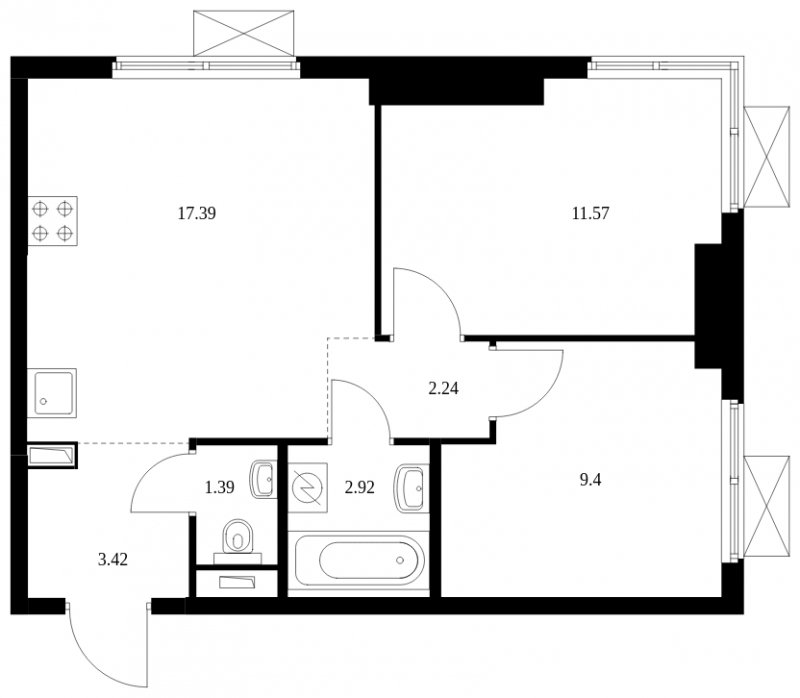 2-комнатная квартира с полной отделкой, 48.33 м2, 25 этаж, сдача 4 квартал 2024 г., ЖК Матвеевский Парк, корпус 1.3 - объявление 1964888 - фото №1