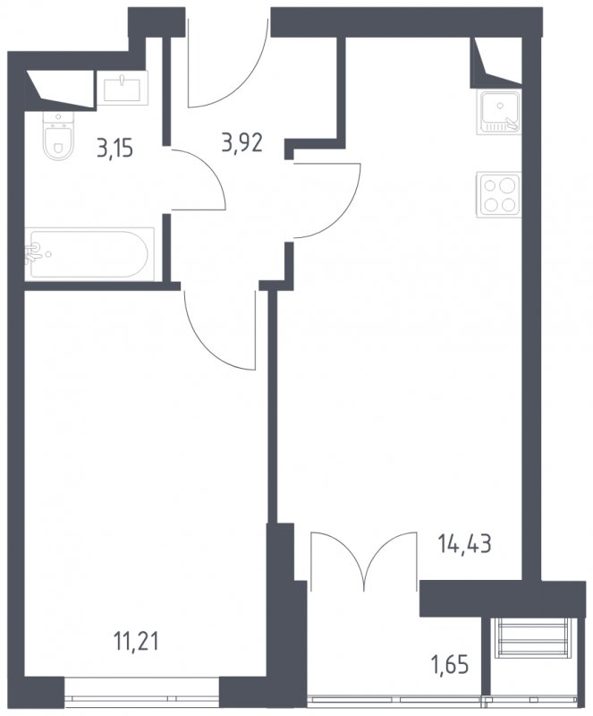 1-комнатная квартира с полной отделкой, 34.36 м2, 3 этаж, сдача 3 квартал 2024 г., ЖК Квартал Спутник, корпус 18 - объявление 1805757 - фото №1
