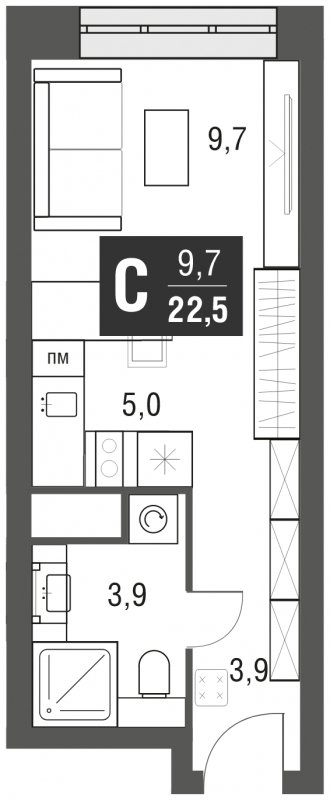Студия с полной отделкой, 22.5 м2, 11 этаж, сдача 2 квартал 2024 г., ЖК AFI Tower, корпус 1 - объявление 1930894 - фото №1