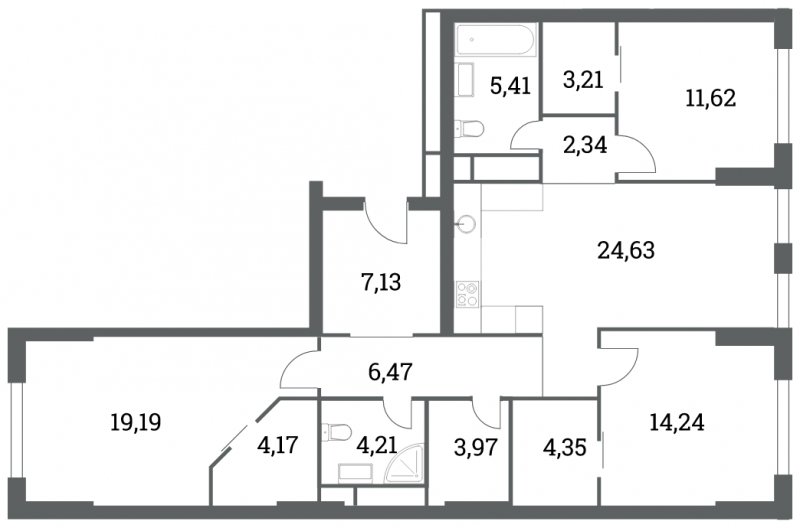 3-комнатная квартира без отделки, 110.94 м2, 3 этаж, сдача 4 квартал 2022 г., ЖК Headliner, корпус 6 - объявление 1285033 - фото №1