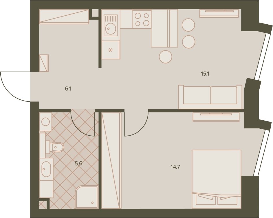 2-комнатная квартира с частичной отделкой, 41.3 м2, 16 этаж, дом сдан, ЖК Eniteo, корпус 1 - объявление 2326680 - фото №1