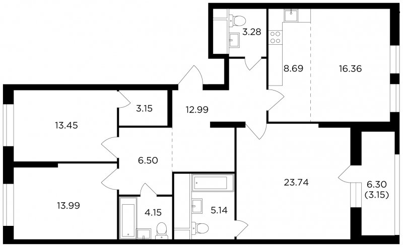 4-комнатная квартира без отделки, 114.59 м2, 24 этаж, сдача 3 квартал 2022 г., ЖК КутузовGRAD 2, корпус 5 - объявление 1803803 - фото №1
