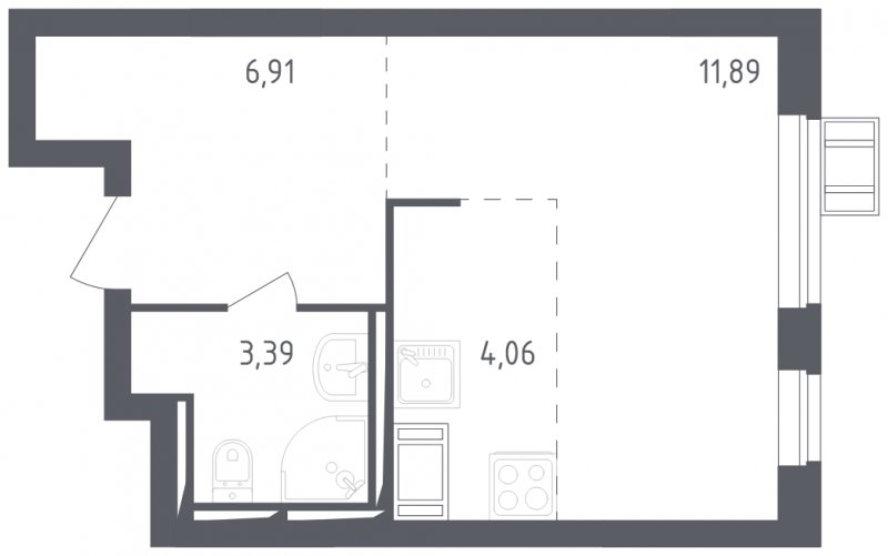 1-комнатная квартира с полной отделкой, 26.25 м2, 13 этаж, сдача 3 квартал 2023 г., ЖК Томилино Парк, корпус 4.1 - объявление 1570744 - фото №1