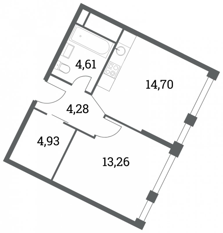 1-комнатная квартира без отделки, 41.78 м2, 13 этаж, сдача 4 квартал 2022 г., ЖК Headliner, корпус 7 - объявление 1586713 - фото №1