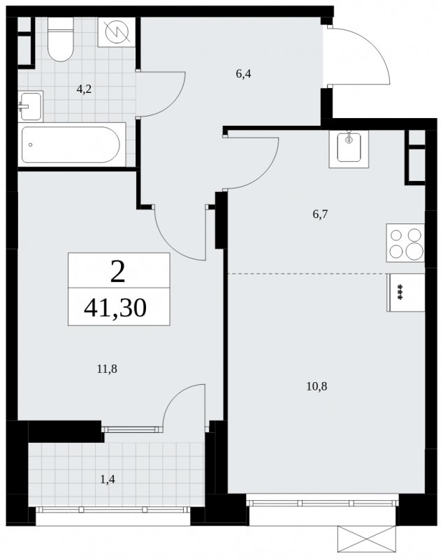 2-комнатная квартира (евро) с частичной отделкой, 41.3 м2, 9 этаж, сдача 4 квартал 2024 г., ЖК Бунинские кварталы, корпус 1.1 - объявление 1834226 - фото №1