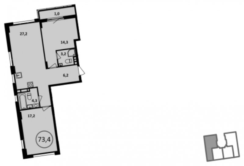 2-комнатная квартира без отделки, 71.8 м2, 12 этаж, сдача 4 квартал 2022 г., ЖК Испанские кварталы, корпус 5.2 - объявление 1812923 - фото №1