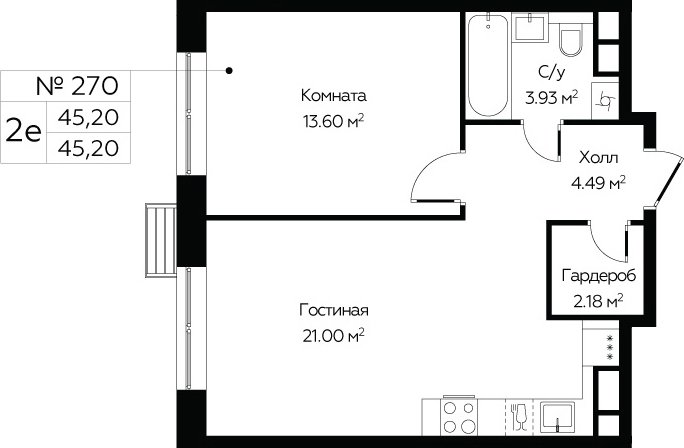 2-комнатные апартаменты без отделки, 45.2 м2, 19 этаж, сдача 4 квартал 2024 г., ЖК Сити комплекс «MirrorЗдание», корпус 1 - объявление 2060089 - фото №1