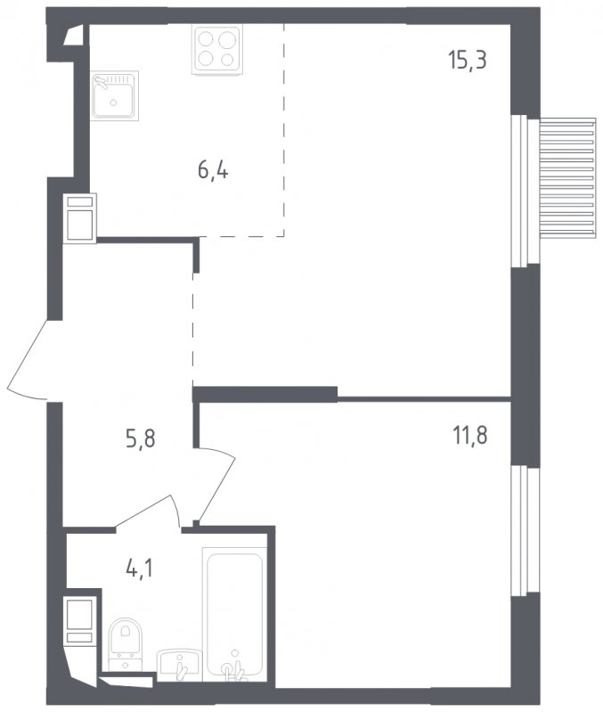 2-комнатная квартира с полной отделкой, 43.4 м2, 7 этаж, сдача 2 квартал 2024 г., ЖК Мытищи Парк, корпус 3 - объявление 1892861 - фото №1
