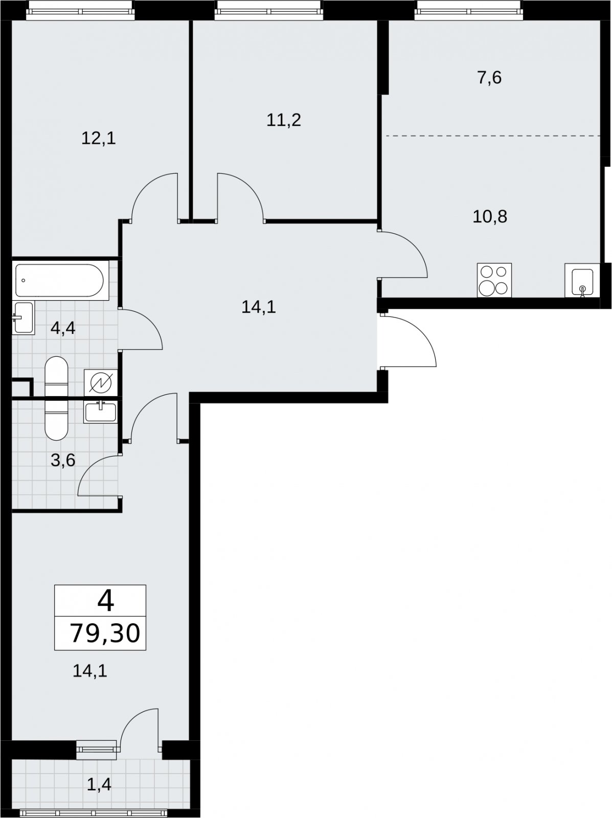 4-комнатная квартира (евро) с полной отделкой, 79.3 м2, 2 этаж, сдача 4 квартал 2026 г., ЖК Родные кварталы, корпус 1.2 - объявление 2317759 - фото №1