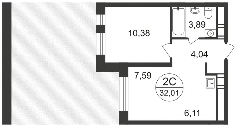 2-комнатная квартира с полной отделкой, 32.01 м2, 2 этаж, сдача 3 квартал 2023 г., ЖК Люберцы, корпус 66 - объявление 1566303 - фото №1