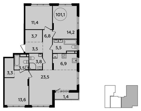 4-комнатная квартира (евро) с полной отделкой, 101.1 м2, 9 этаж, сдача 2 квартал 2024 г., ЖК Испанские кварталы, корпус 8.2 - объявление 1633567 - фото №1