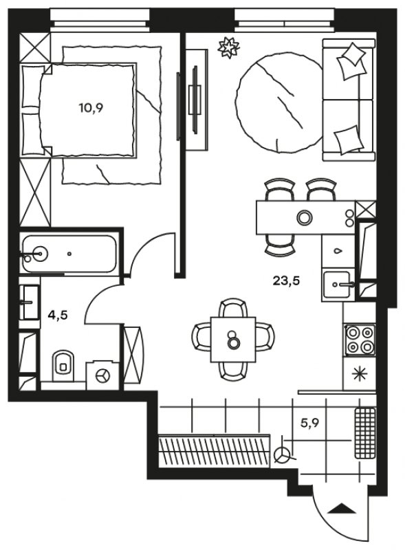 2-комнатные апартаменты без отделки, 44.8 м2, 15 этаж, дом сдан, ЖК Level Стрешнево, корпус Север - объявление 1850415 - фото №1
