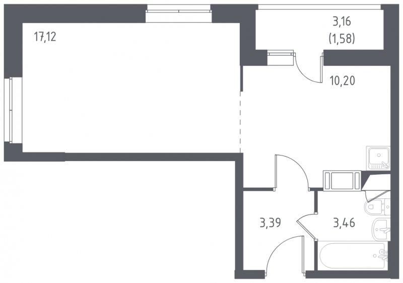 1-комнатная квартира с полной отделкой, 35.75 м2, 8 этаж, сдача 2 квартал 2022 г., ЖК Пригород Лесное, корпус 60 - объявление 1469617 - фото №1