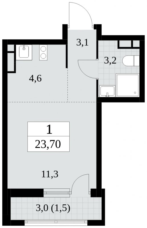 Студия с полной отделкой, 23.7 м2, 5 этаж, сдача 3 квартал 2024 г., ЖК Прокшино, корпус 8.1 - объявление 1683646 - фото №1