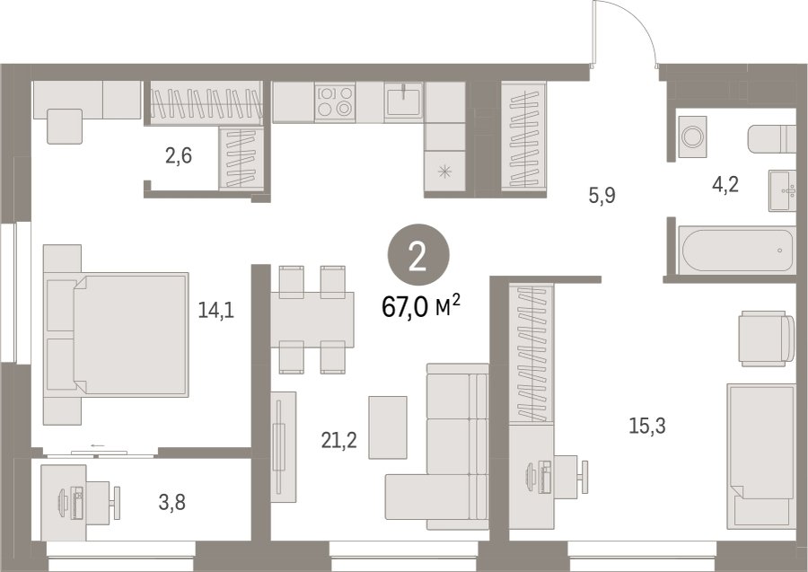 2-комнатная квартира с частичной отделкой, 66.95 м2, 12 этаж, сдача 1 квартал 2025 г., ЖК Первый квартал, корпус 5 - объявление 2310687 - фото №1