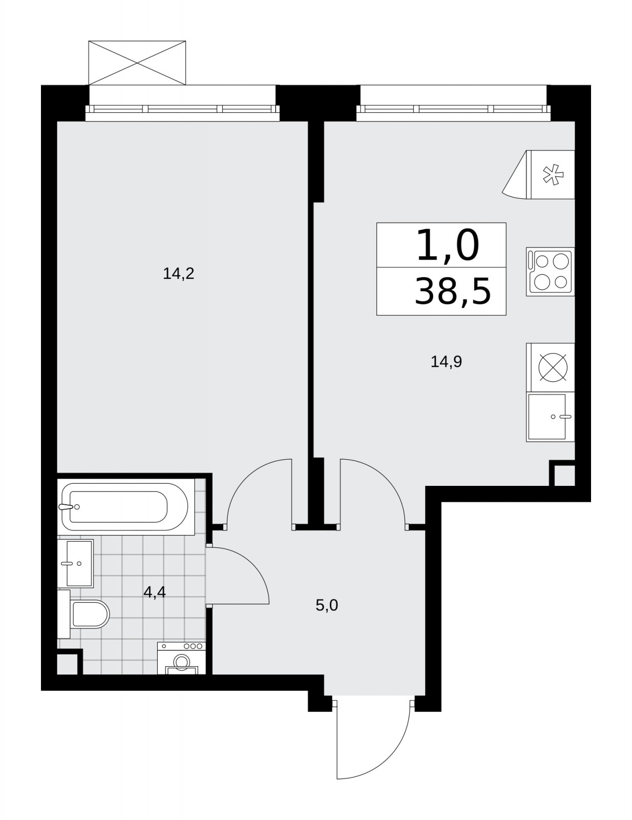 1-комнатная квартира без отделки, 38.5 м2, 2 этаж, сдача 1 квартал 2026 г., ЖК Прокшино, корпус 10.1.2 - объявление 2226985 - фото №1