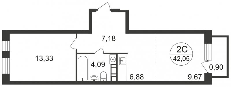2-комнатная квартира с полной отделкой, 42.05 м2, 17 этаж, сдача 3 квартал 2023 г., ЖК Люберцы, корпус 66 - объявление 1682328 - фото №1