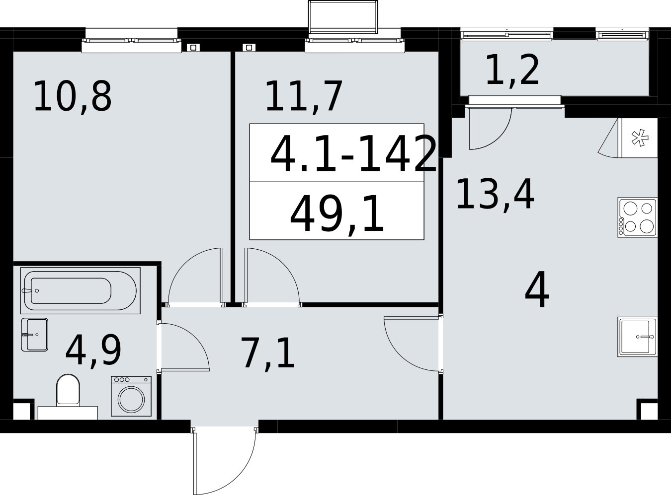 2-комнатная квартира с полной отделкой, 49.1 м2, 2 этаж, сдача 2 квартал 2027 г., ЖК Южные сады, корпус 4.1.2 - объявление 2392681 - фото №1