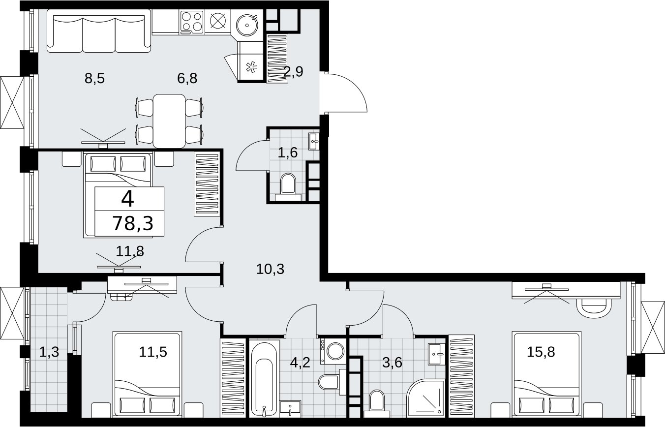 4-комнатная квартира (евро) с частичной отделкой, 78.3 м2, 10 этаж, сдача 2 квартал 2026 г., ЖК Бунинские кварталы, корпус 5.1 - объявление 2297043 - фото №1