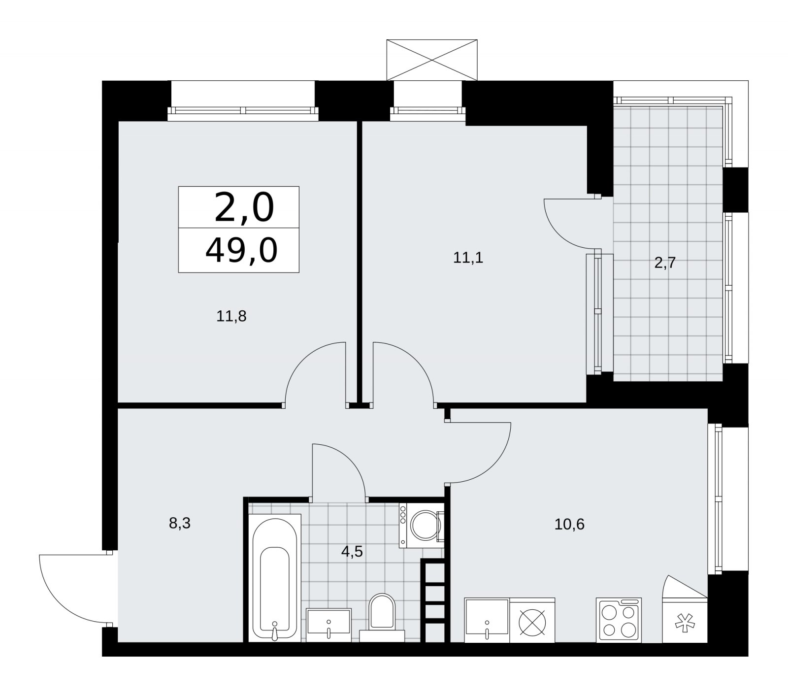 2-комнатная квартира без отделки, 49 м2, 6 этаж, сдача 4 квартал 2025 г., ЖК Бунинские кварталы, корпус 6.5 - объявление 2252781 - фото №1