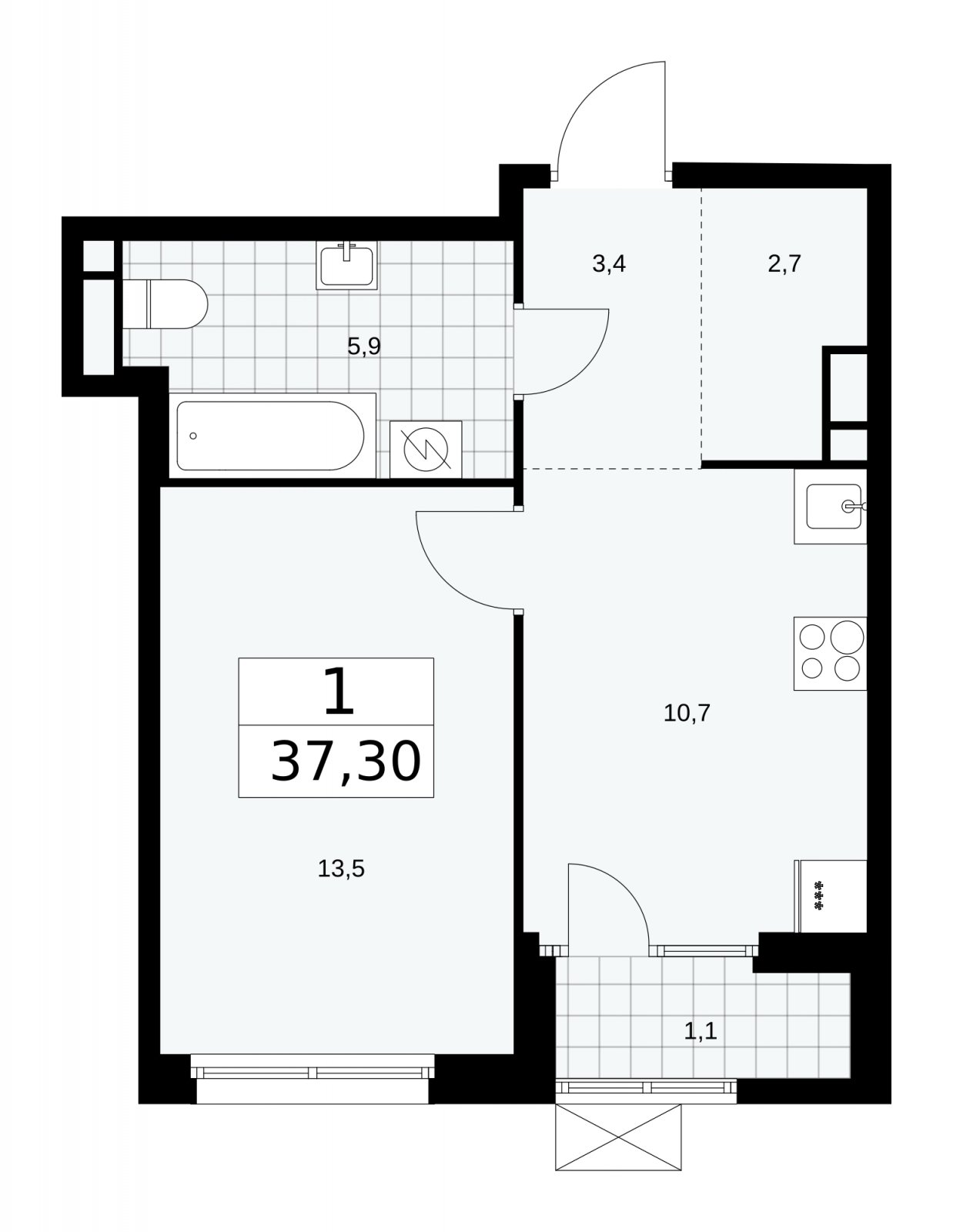 1-комнатная квартира с частичной отделкой, 37.3 м2, 14 этаж, сдача 1 квартал 2026 г., ЖК Дом на Зорге, корпус 25 - объявление 2221240 - фото №1