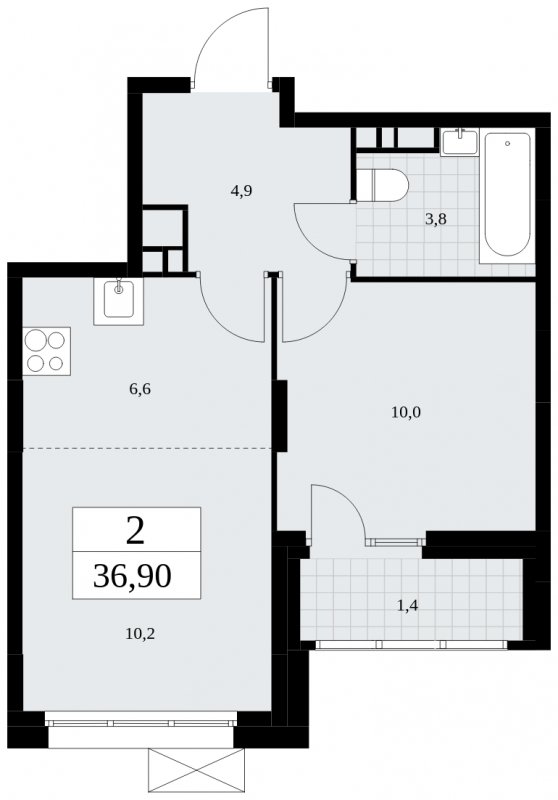 2-комнатная квартира (евро) с частичной отделкой, 36.9 м2, 13 этаж, сдача 4 квартал 2024 г., ЖК Скандинавия, корпус 35.1.2 - объявление 1779523 - фото №1