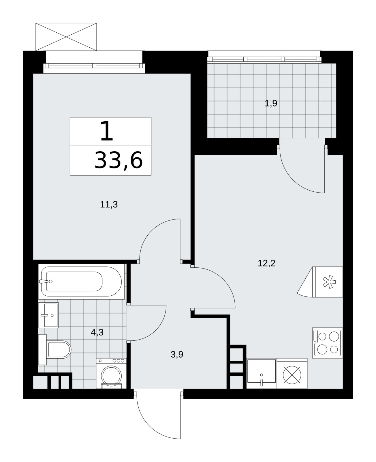 1-комнатная квартира без отделки, 33.6 м2, 8 этаж, сдача 1 квартал 2026 г., ЖК Дзен-кварталы, корпус 4.2 - объявление 2251515 - фото №1