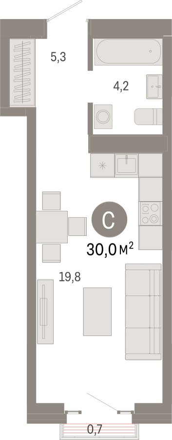 Студия 30 м2, 25 этаж, сдача 3 квартал 2026 г., ЖК Квартал Метроном, корпус 1 - объявление 2431699 - фото №1