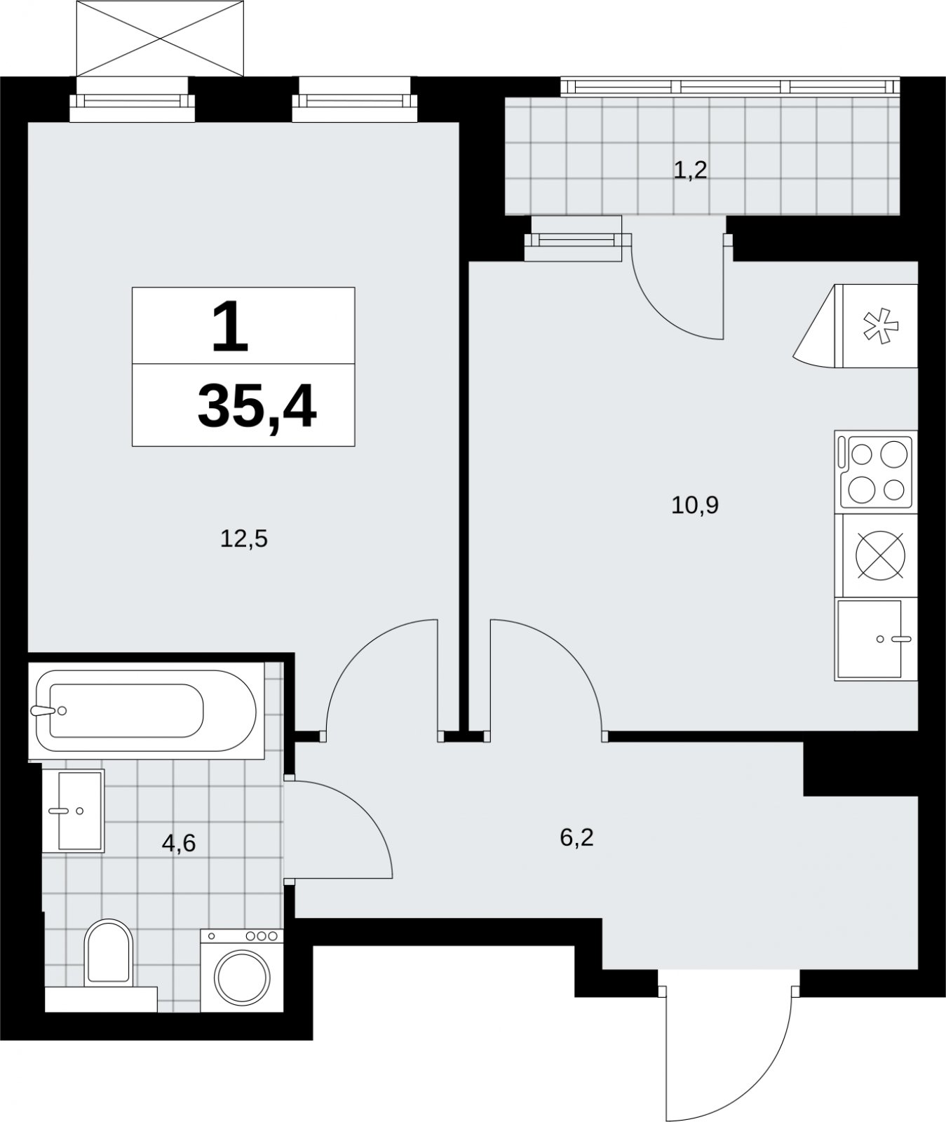 1-комнатная квартира без отделки, 35.4 м2, 3 этаж, сдача 2 квартал 2026 г., ЖК Бунинские кварталы, корпус 9.1 - объявление 2323524 - фото №1