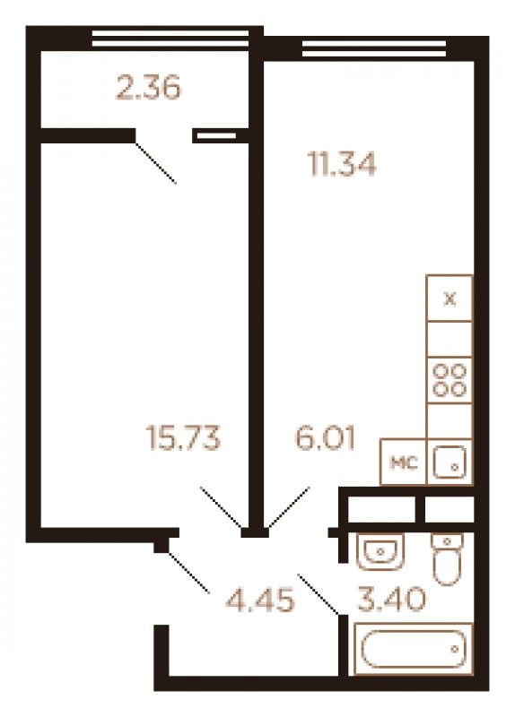 2-комнатная квартира без отделки, 43 м2, 7 этаж, дом сдан, ЖК Миниполис Рафинад, корпус 1 - объявление 1612351 - фото №1