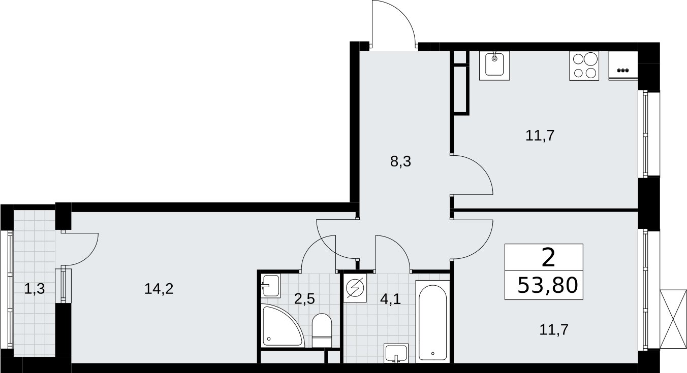2-комнатная квартира без отделки, 53.8 м2, 3 этаж, сдача 3 квартал 2026 г., ЖК Родные кварталы, корпус 2 - объявление 2295606 - фото №1