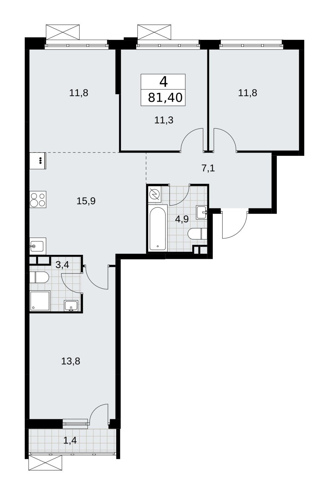 4-комнатная квартира (евро) без отделки, 81.4 м2, 3 этаж, сдача 3 квартал 2025 г., ЖК Скандинавия, корпус 28.1 - объявление 2201786 - фото №1