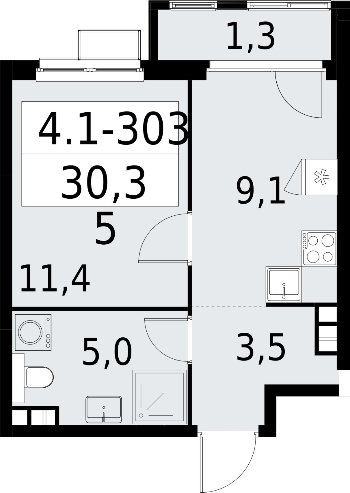 1-комнатная квартира с полной отделкой, 30.3 м2, 8 этаж, сдача 2 квартал 2027 г., ЖК Южные сады, корпус 4.1.2 - объявление 2392811 - фото №1