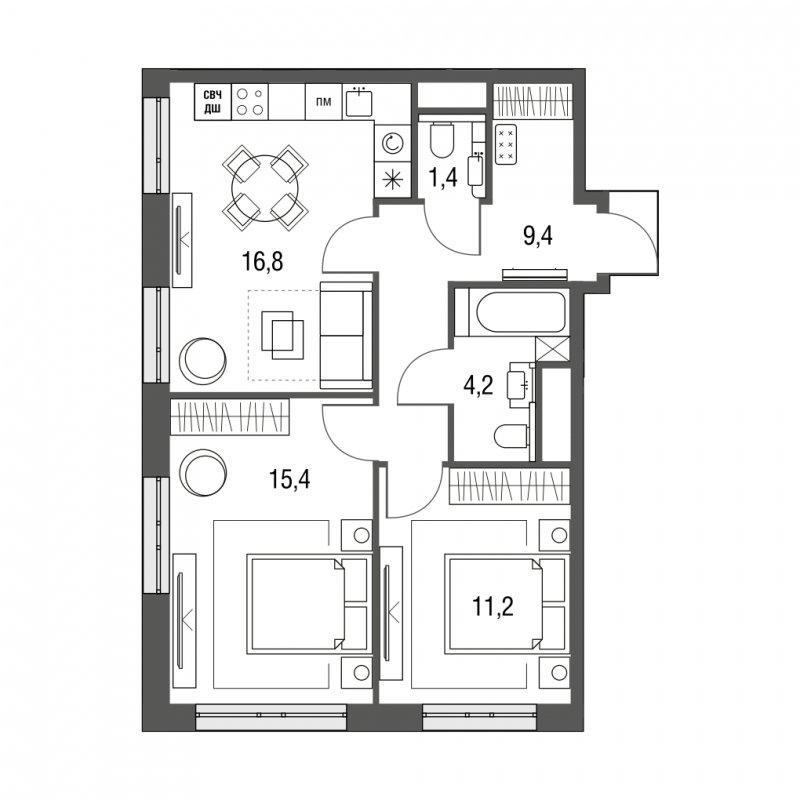3-комнатная квартира с частичной отделкой, 58.4 м2, 2 этаж, сдача 1 квартал 2024 г., ЖК Сиреневый Парк, корпус 32 - объявление 1564496 - фото №1