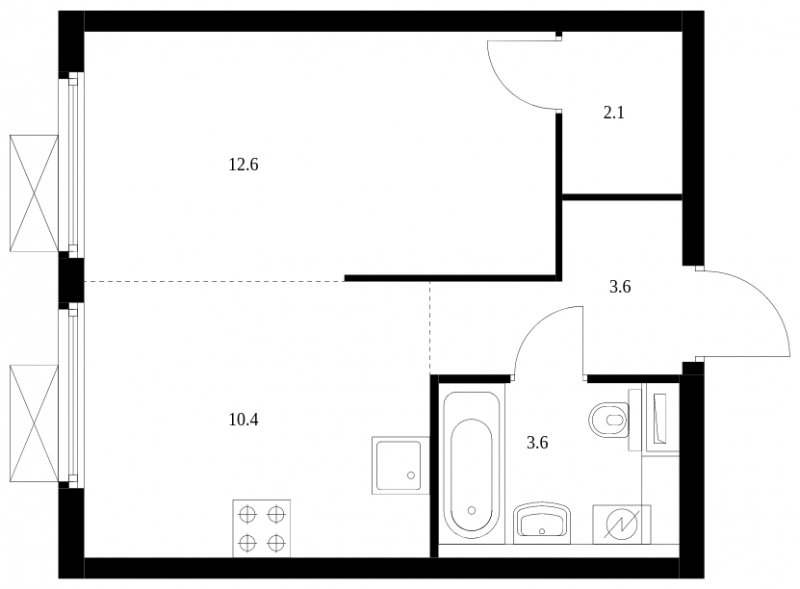 1-комнатная квартира с полной отделкой, 32.3 м2, 30 этаж, сдача 3 квартал 2024 г., ЖК Амурский парк, корпус 2 - объявление 1594845 - фото №1