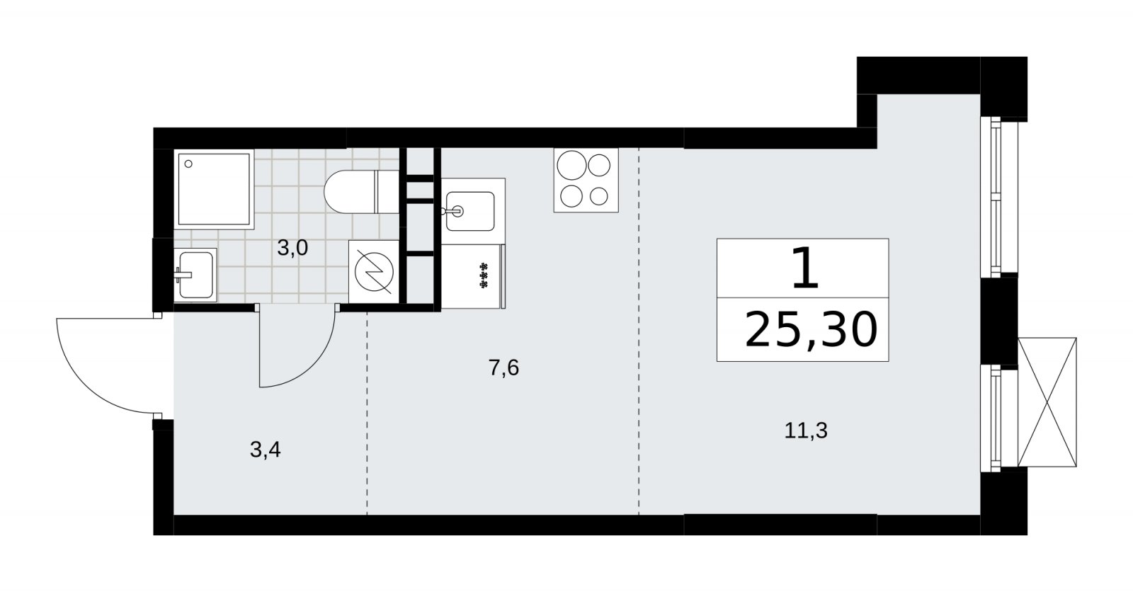 Студия с частичной отделкой, 25.3 м2, 4 этаж, сдача 4 квартал 2025 г., ЖК Скандинавия, корпус 28.3 - объявление 2202464 - фото №1