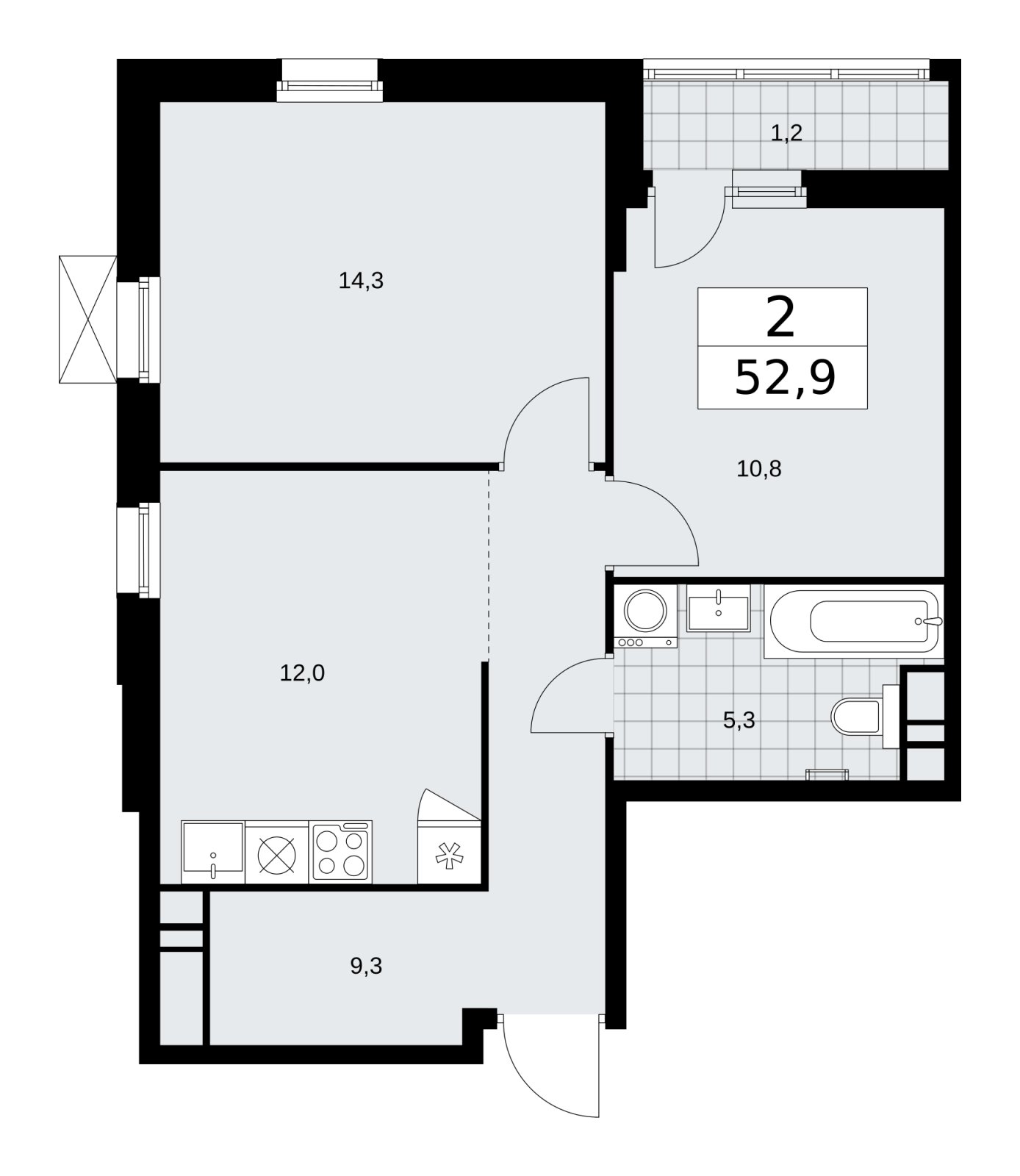 2-комнатная квартира без отделки, 52.9 м2, 13 этаж, сдача 1 квартал 2026 г., ЖК Скандинавия, корпус 37.2.1 - объявление 2254384 - фото №1