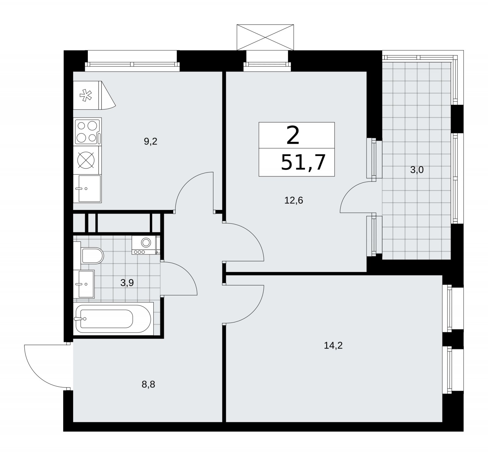 2-комнатная квартира с частичной отделкой, 51.7 м2, 15 этаж, сдача 2 квартал 2026 г., ЖК Скандинавия, корпус 25.2 - объявление 2283583 - фото №1