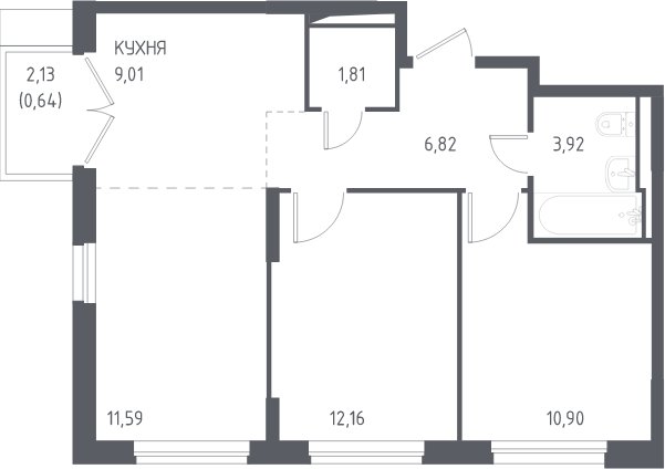3-комнатная квартира с полной отделкой, 56 м2, 5 этаж, сдача 2 квартал 2023 г., ЖК Остафьево, корпус 11.1 - объявление 2081210 - фото №1