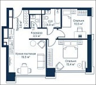 2-комнатная квартира с частичной отделкой, 58.39 м2, 45 этаж, сдача 2 квартал 2024 г., ЖК City Bay, корпус Indian Ocean 1 - объявление 2018815 - фото №1