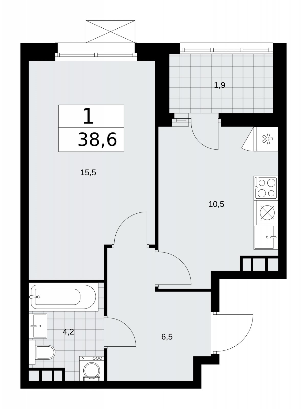 1-комнатная квартира с частичной отделкой, 38.6 м2, 6 этаж, сдача 2 квартал 2026 г., ЖК Скандинавия, корпус 25.2 - объявление 2283493 - фото №1