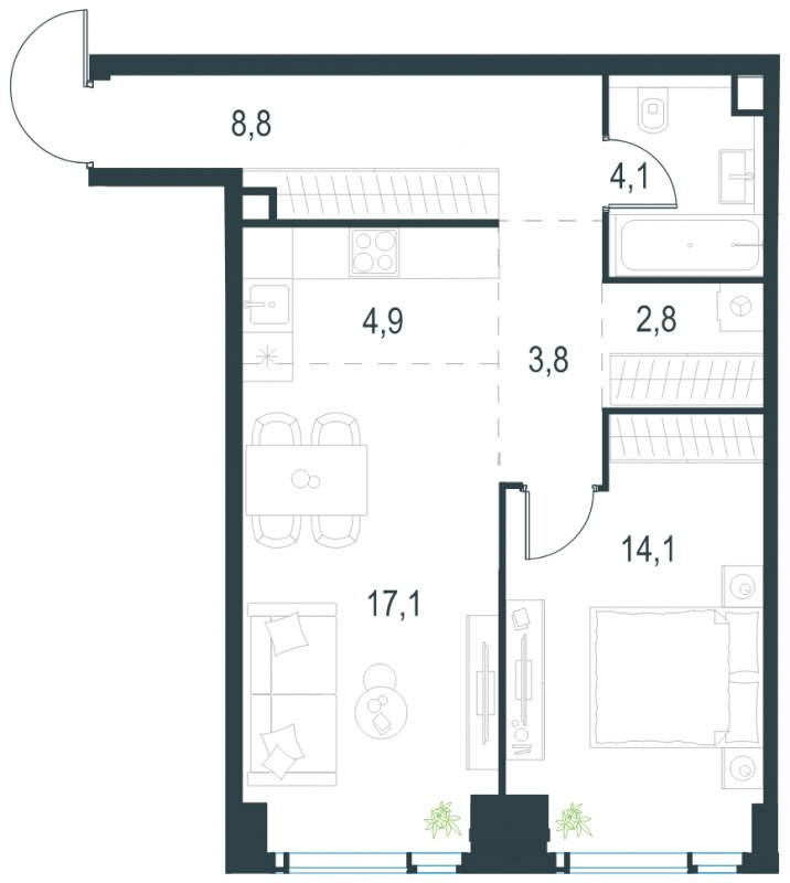 2-комнатная квартира без отделки, 55.6 м2, 42 этаж, сдача 2 квартал 2025 г., ЖК Level Мичуринский, корпус 1 - объявление 1775393 - фото №1