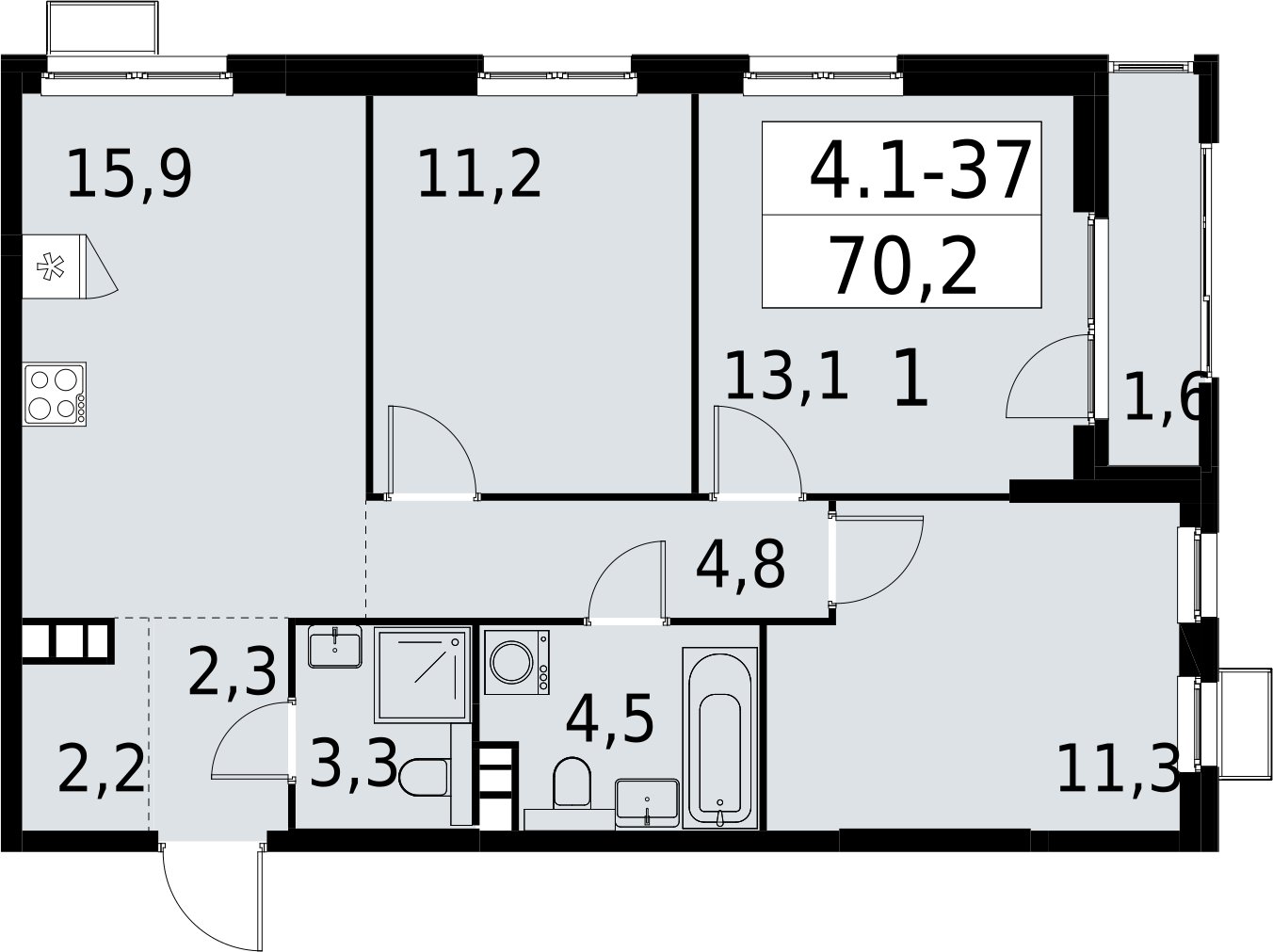 3-комнатная квартира с полной отделкой, 70.2 м2, 8 этаж, сдача 2 квартал 2027 г., ЖК Южные сады, корпус 4.1.1 - объявление 2392578 - фото №1