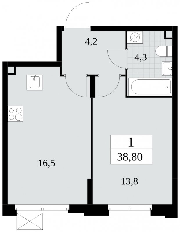1-комнатная квартира с частичной отделкой, 38.8 м2, 2 этаж, сдача 4 квартал 2024 г., ЖК Скандинавия, корпус 2.27.4 - объявление 1840702 - фото №1