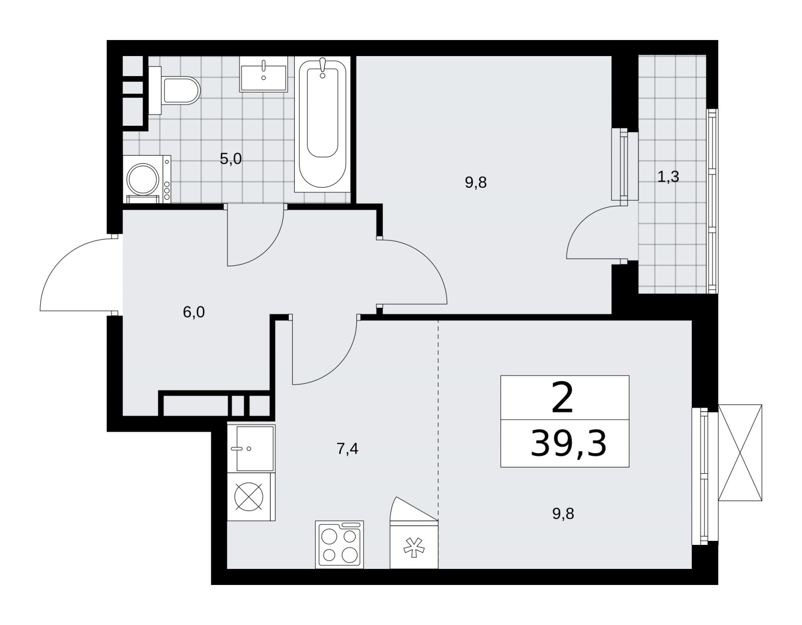 2-комнатная квартира (евро) без отделки, 39.3 м2, 10 этаж, сдача 4 квартал 2025 г., ЖК Прокшино, корпус 11.1.4 - объявление 2257619 - фото №1