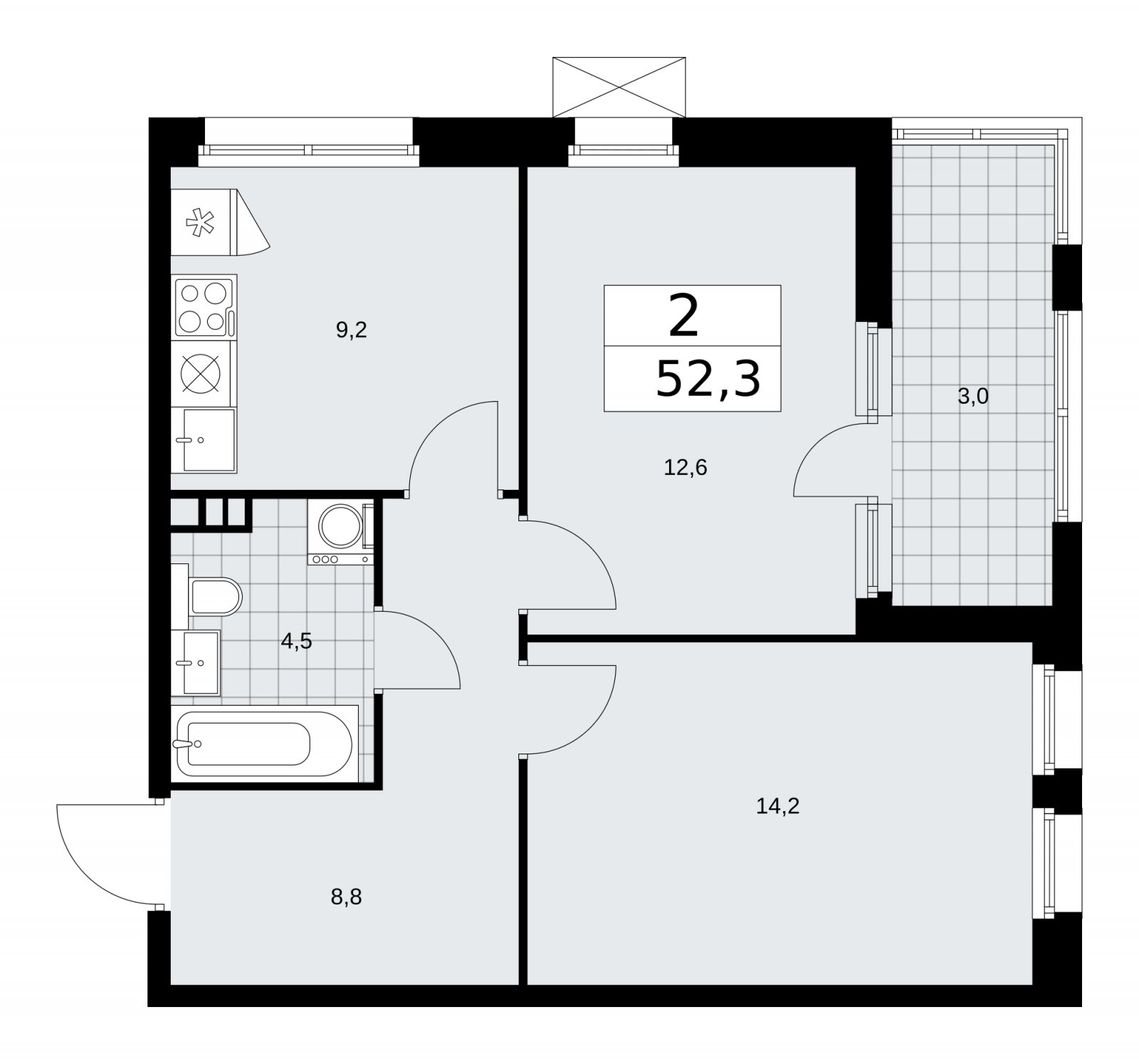 2-комнатная квартира с частичной отделкой, 52.3 м2, 3 этаж, сдача 2 квартал 2026 г., ЖК Скандинавия, корпус 25.2 - объявление 2283464 - фото №1