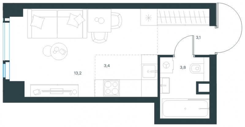 1-комнатная квартира без отделки, 23.5 м2, 49 этаж, сдача 2 квартал 2025 г., ЖК Level Мичуринский, корпус 1 - объявление 1817678 - фото №1