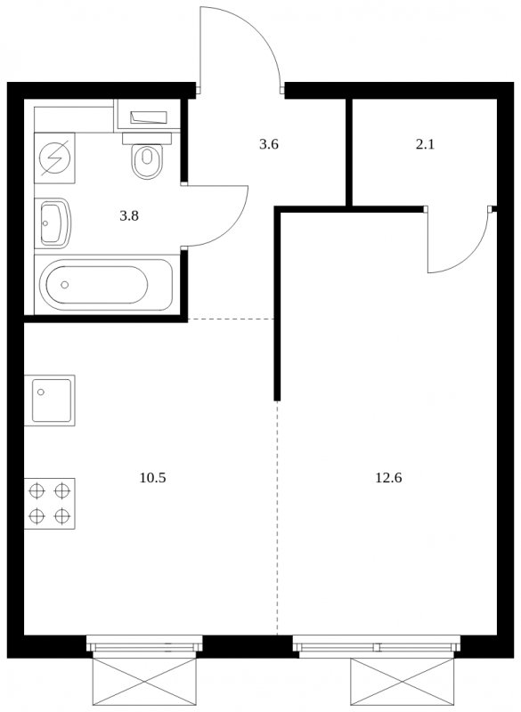 1-комнатная квартира с полной отделкой, 32.6 м2, 4 этаж, сдача 1 квартал 2025 г., ЖК Середневский лес, корпус 3.2 - объявление 1848804 - фото №1